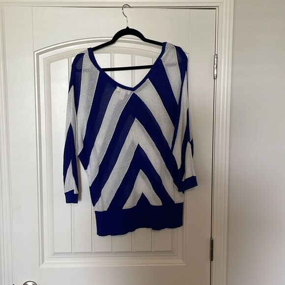Blue and White Striped Sweater - Picture 2 of 4